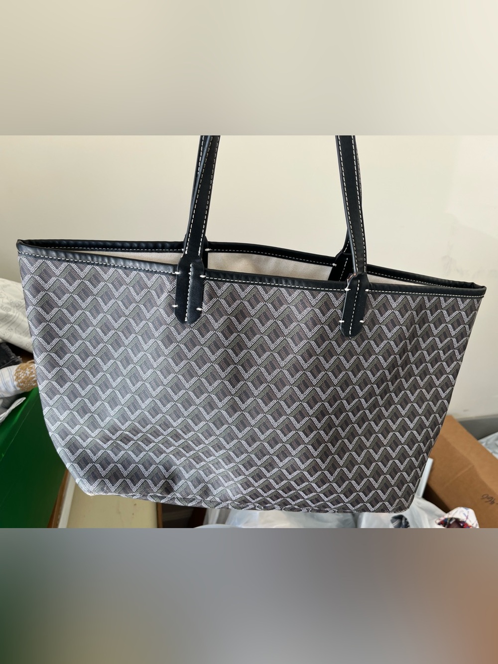 Black Geometric Pattern Tote Bag goyardine purse bag